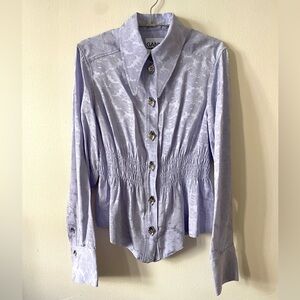 NWOT Ganni Light Purple Smocked Cinched Waist Long Sleeve Button Down Blouse 34